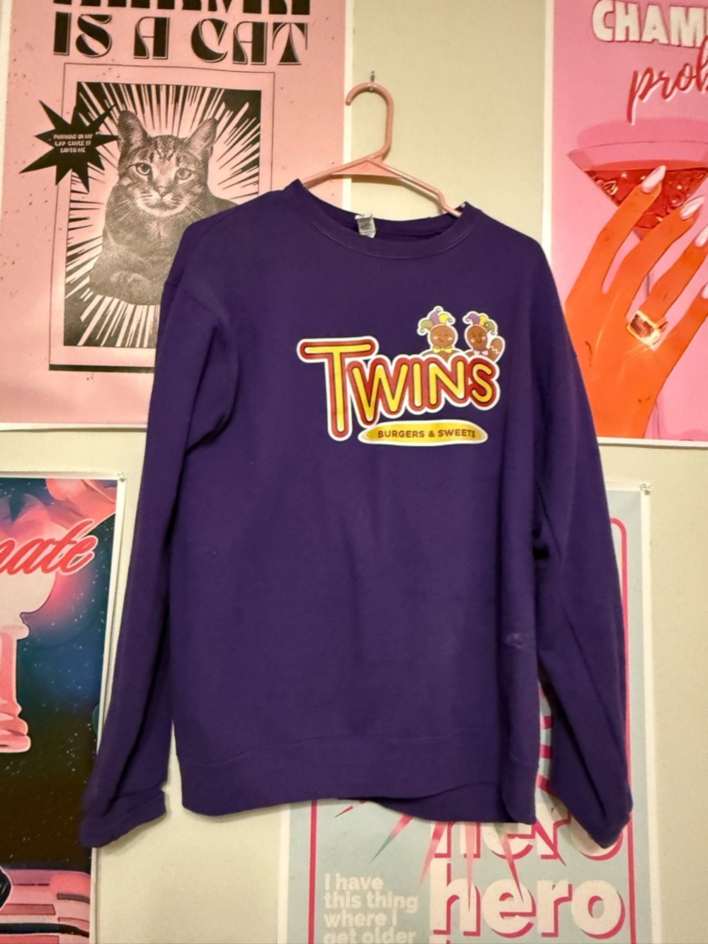 Purple Twins Burgers & Sweets Graphic Crewneck Sweatshirt